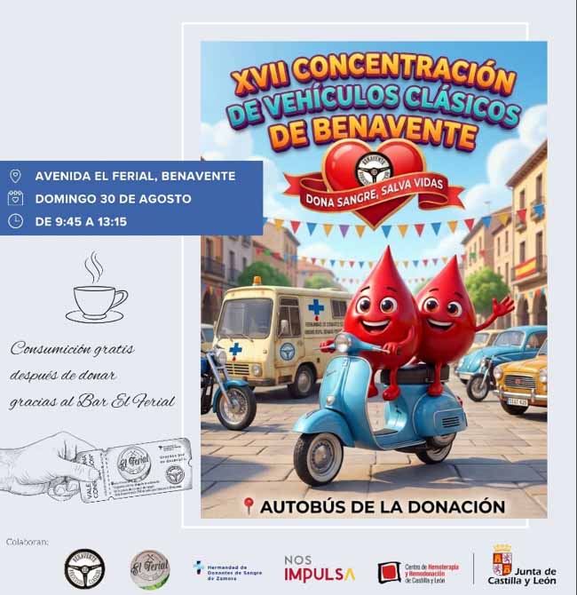 La XVII Concentraci&oacute;n de Veh&iacute;culos Cl&aacute;sicos de Benavente volver&aacute; a impulsar la donaci&oacute;n de sangre
