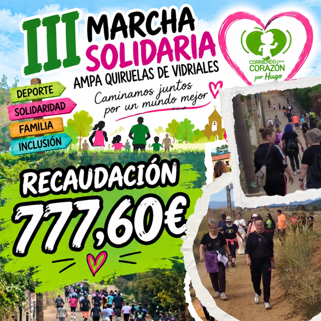 La III Marcha Solidaria del AMPA de Quiruelas recauda 777 euros para Corriendo con el Corazón por Hugo